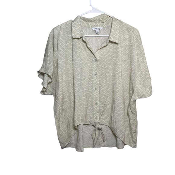 Nine West Blouse Women's XL Sheer Button Up Collared Short Sleeve Boho Top - Picture 1 of 9